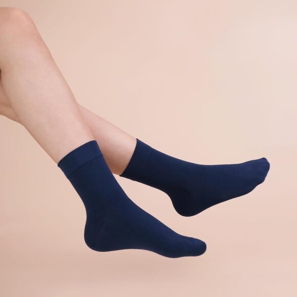 Women 5 Pairs Navy Blue Crew Thin Ankle Height Anti Odor Soft Ankle Socks - Picture 5 of 6